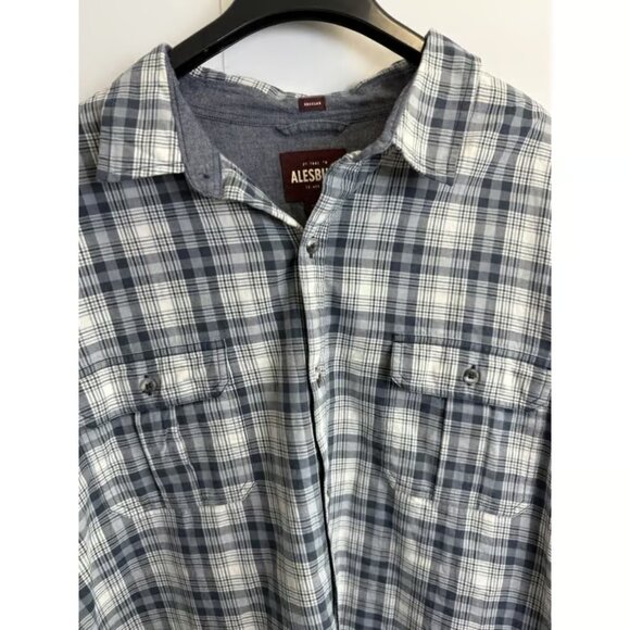 Alesbury Mens 3XL Work Shirt Button-Front Plaid Check Long Roll Up Sleeve Cotton - Picture 2 of 4